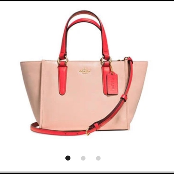 Coach mini Crosby carryall two-tone colorblock in Light gold/Apricot/Coral - Picture 7 of 8